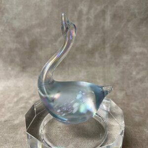 Small Vintage Iridescent Turquoise Glass Swan